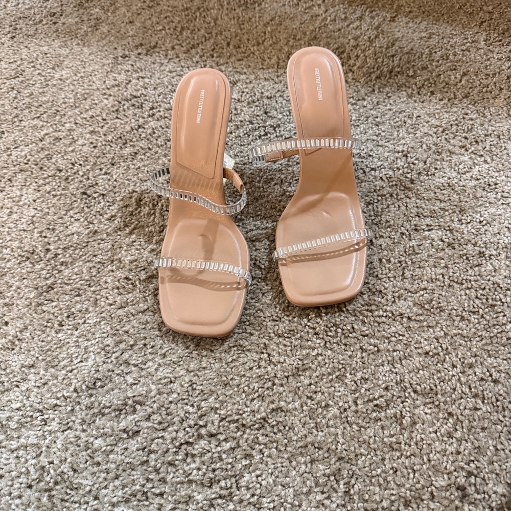 Elegant Tan Strappy Heels with Rhinestone Accents